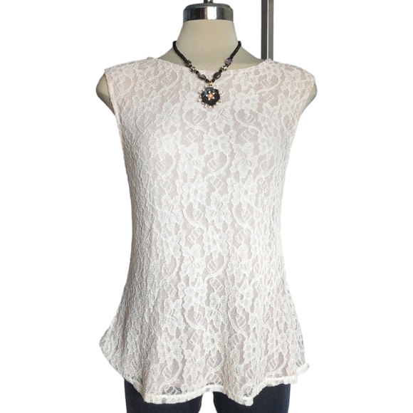 KISMET Luxury Beige Lace Sleeves Blouse Size L - Picture 7 of 15